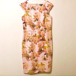 Brooks Brothers Dress Floral Sheath Lined Shades Of Pink Sleeveless Size 6